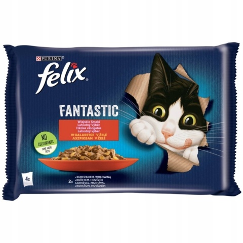 Felix Fantastic Karma dla kotów Wołowina Kurczak w galaretce 4 x 85 g Felix Fantastic Karma dla kotów Wołowina Kurczak w galaretce 4 x 85 g