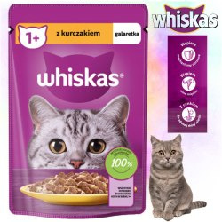KARMA MOKRA DLA KOTA WHISKAS SASZETKA 85G KAWAŁKI KURCZAKA W GALARETCE