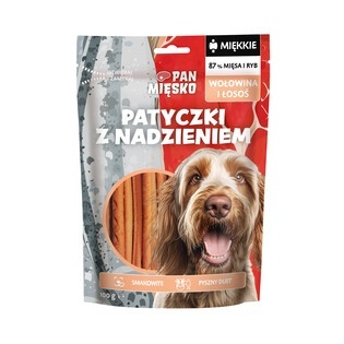 Pan Mięsko przysmak dla psa Patyczki z nadzieniem wołowina i łosoś 100g Pan Mięsko przysmak dla psa Patyczki z nadzieniem wołowina i łosoś 100g