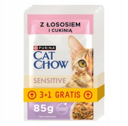 PURINA CAT CHOW SENSITIVE Z ŁOSOSIEM I CUKINIĄ 85G x 4