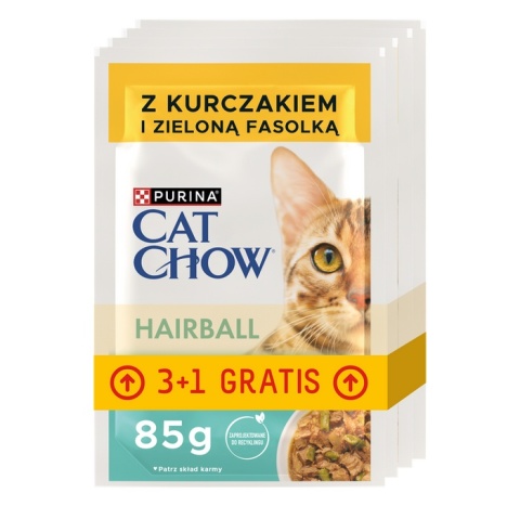 Purina Cat Chow Hairball z kurczakiem i fasolką 4x85g 3 + 1 gratis