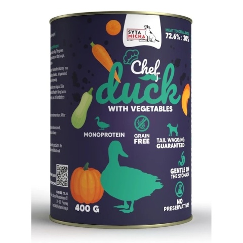 Syta Micha CHEF Kaczka z warzywami mokra karma dla psa Monoproteinowa 400g