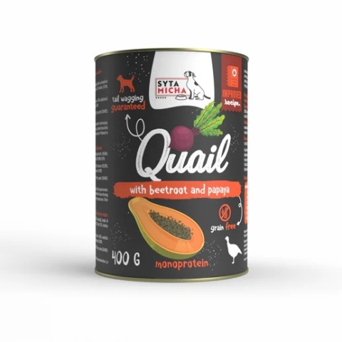 Syta Micha Karma mokra dla psa Przepiórka z burakiem i papają 400g Syta Micha Karma mokra dla psa Przepiórka z burakiem i papają 400g