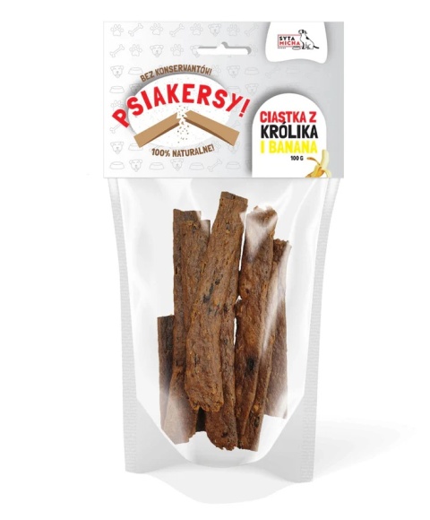 Syta Micha Psiakersy Królik z bananem 100g zdrowa przekąska dla psa Syta Micha Psiakersy Królik z bananem 100g zdrowa przekąska dla psa