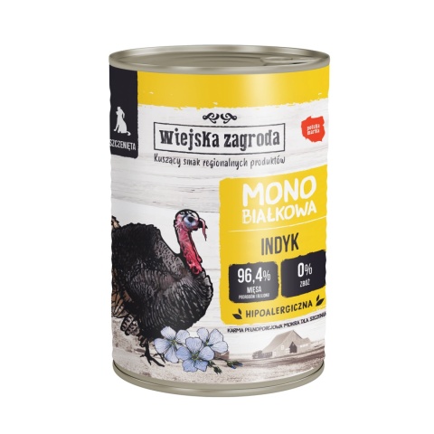 Wiejska Zagroda Karma mokra dla psa Monoproteinowa Indyk (szczeniak) 400g Wiejska Zagroda Karma mokra dla psa Monoproteinowa Indyk (szczeniak) 400g