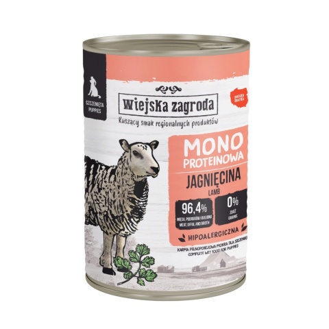 Wiejska Zagroda Karma Mokra monoproteinowa z jagnięciną Dla Szczeniąt 400g