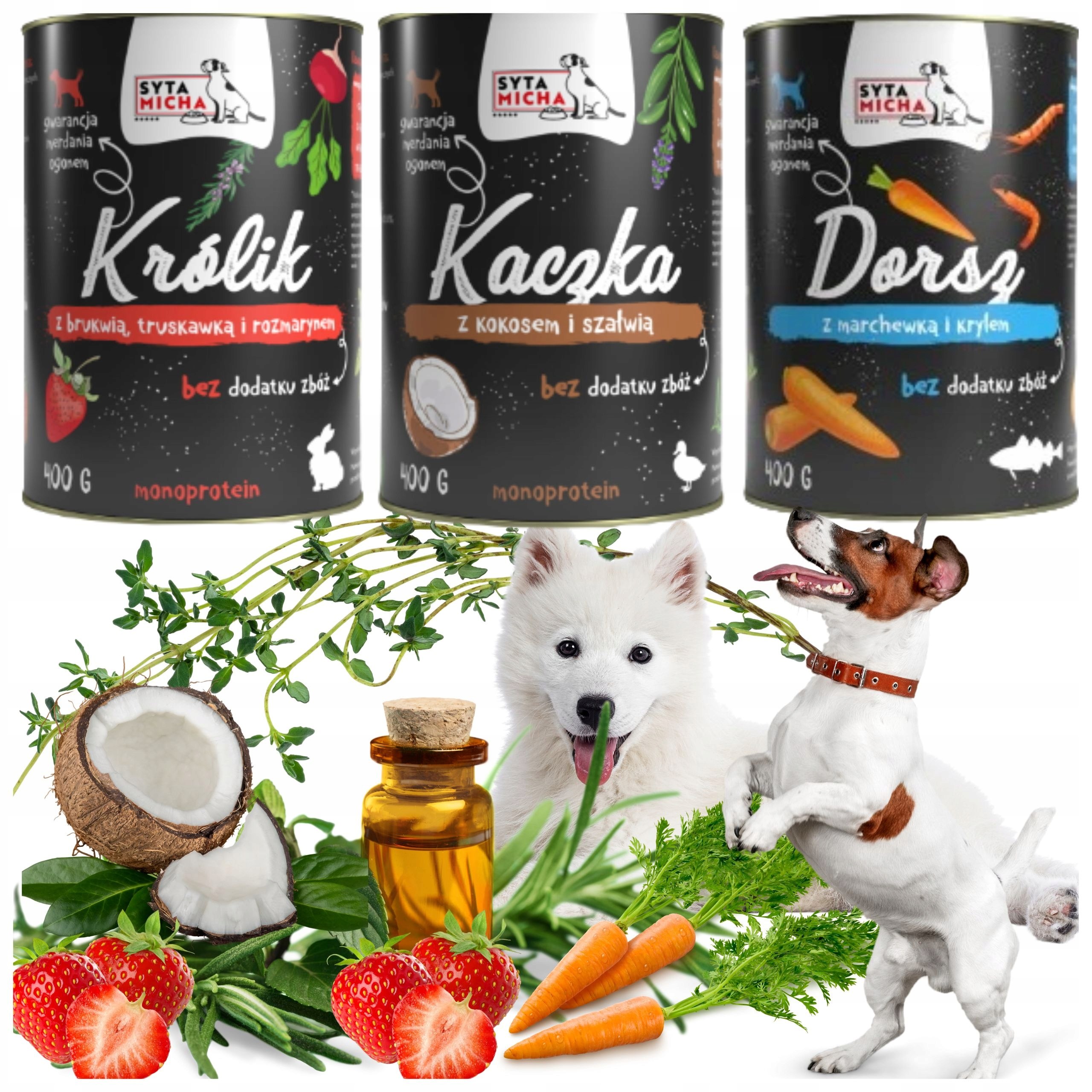 MOKRA KARMA DLA PSA Dorsz z marchewką i krylem Puszka 400g HIPOALERGICZNA Smak dorsz